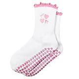 Dekafri Pilates Socks with Grips Non-Slip Yoga Socks for Women, Cute Pilates Grip Sock with Ruffle, Breathable Workout Sock for Barre/Dance/Fitness (Pink)
