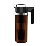 Takeya Glass Cold Brew Coffee Maker for Iced Coffee, Airtight Pitcher, Premium Quality, 2 Quart, Black Lid and Handle