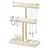 bussdis 2 Tier Bracelet Holder Display, Necklace Holder Organizer, Beige