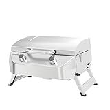 Nexgrill Tabletop 2 Burner Gas Grill, Stainless Steel with Folding Legs