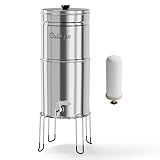 Culligan with MaxClear Technology 2.25 Gallon Gravity Water Filter System, Brushed Countertop Ceramic Water Filter NSF/ANSI Certified to Reduce Lead, Microplastics & Total PFAS, with 1 Filter