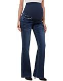 GLAMIX Women's Stretch Maternity Bootcut Jeans with Pockets Over The Belly Bell Bottoms Flare Denim Pants Pregnancy Clothes(Vintage Blue, XXL)