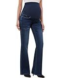 GLAMIX Women's Stretch Maternity Bootcut Jeans with Pockets Over The Belly Bell Bottoms Flare Denim Pants Pregnancy Clothes(Vintage Blue, XL)