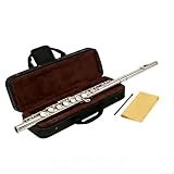 C Flute 16 Key Closed Hole - Beginner Flute to Professional Concert Flute | Nickel/Silver Plated Flute Instrument with Cleaning Kit, Case & Tuning Rod | Flutes for Beginners, Students & Professional