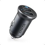 Anker 320 Car Charger (24W II), Mini Aluminum Alloy Dual USB with Blue LED for iPhone16 15 14 13 12 Series, iPad Pro/Air 2/Mini, Galaxy and More - Not Compatible with Quick Charge (Black)