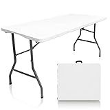 CAMP SOLUTIONS Plastic Folding Table, 5 FT Folding Table, Plastic Portable Tables for Dining Parties Card Picnic Camping, Granite White