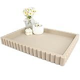 YMXYJM-Scalloped Coffee Table Tray，Ottoman Tray for Modern Home Decor. 14" Decorative Tray for Entryway Table Decor, Living Room Table Decor, Coffee Table Centerpiece - Beige Resin