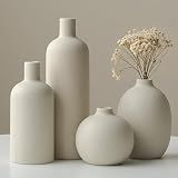 Modern Ceramic Vase Set, Neutral Colors, Decorative Vases for Home Decor, 4 Piece Collection (Beige)