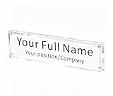 IEEK Acrylic Desk Name Plate, Clear Acrylic Block Nameplate Double Sided Holder, DIY Personalized Name, 2.5x10 Inch