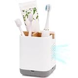 Boperzi Toothbrush and Toothpaste Holder with Bamboo Divider for Bathroom Countertop Organizer, Plastic Detachable Anti-Slip Large Electric Toothbrush Holders Storage Caddy Drainage for Family, Kids