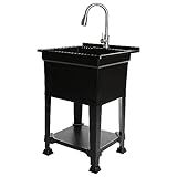 UTILITYSINKS Freestanding Utility Tub Sink with Quick Connect Drain, 24 x 24", Black - Portable and Compact Sink with Faucet for Outdoor Kitchen, Laundry Room, Garage, and Basement