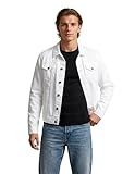 X RAY Mens Denim Jacket, Washed Ripped Distressed Flex Stretch Casual Trucker Biker Jeans Jacket for Men, White, Large