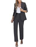 luvamia Women's Two Piece Sets Pants Suits Dressy Business Casual Outfits Professional Blazer Pantsuits Set Work Office Charcoal Small Fits US 4-6
