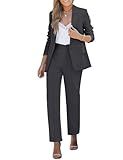 luvamia Women's Two Piece Sets Pants Suits Dressy Business Casual Outfits Professional Blazer Pantsuits Set Work Office Charcoal X-Large Fits US 16-18