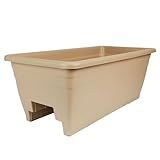 The HC Companies 24 Inch Deck Rail Planter Box with Drainage Plug, Lightweight UV-Resistant Plastic Outdoor Planters for Wood Deck Rail, Flower Box for Garden, Patio, Balcony, and Fence, Sandstone