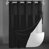 SORTTO No Hook Slub Shower Curtain with Liner, 71x74, Black