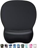 MROCO Ergonomic Mouse Pad with Gel Wrist Rest, Comfortable Mousepad with Smooth Wrist Support Surface and Non-Slip PU Base for Pain Relief, Computer, Laptop, Office & Home, 9.4 x 8.1 in, Black Color
