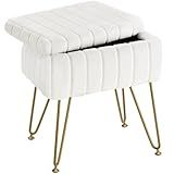 Greenstell Vanity Stool Chair Faux Fur with Storage, 15.7"L x 11.8"W x 19.4"H Soft Ottoman 4 Metal Legs with Anti-Slip Feet, Furry Padded Seat, Modern Multifunctional Chairs for Makeup, Bedroom White