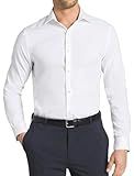 ONKEEP Mens Dress Shirts Stretch Slim Fit Long Sleeve Dress Shirts for Men Casual Business Formal Regualr Fit Button Down Shirt Wrinkle-Free Solid White Medium