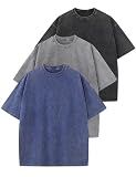 Arssm 3 Pack Men Oversized T Shirts Vintage Tee Loose Fit Short Sleeve Casual Streetwear Baggy Washed Unisex Tops(BlackGreyBlue-L)