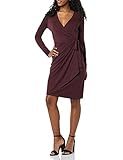 Amazon Essentials Women's Long Sleeve V Neck Classic Wrap Dress, Pleated (Available in Plus Size), Burgundy, Large