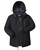CNBQDD Winter Jackets Coats for Mens Waterproof Warm Ski Jackets Fleece Lined Outdoor Snow Skiing Parka Coats with Hooded(Black,3XLarge)
