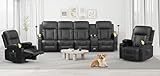 YONISEE Recliner Sofa Set, 4 Seater Double Reclining Sofa with 2 Pieces Chair with Heat and Massage, Home Theater Recliner (4+1+1)