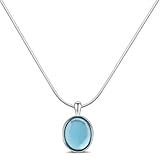 Teppdfann Silver Aquamarine Necklace Oval Blue Pendant Necklace March Birthstone Necklace for Women Handmade Aquamarine Jewelry for Gift