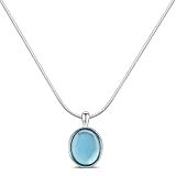 Teppdfann Silver Aquamarine Necklace Oval Blue Pendant Necklace March Birthstone Necklace for Women Handmade Aquamarine Jewelry for Gift