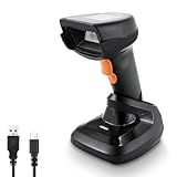 JRHC 2D Wireless Barcode Scanner, Automatic Bar Code Reader with 1.8 Inch Display Screen, Rechargeable Handheld Barcode Reader with 2.4G Wireless Dongle Built in Base, Plug and Play