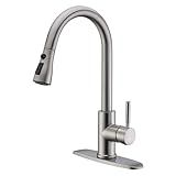 WEWE Single Handle High Arc Brushed Nickel Pull Out Kitchen Faucet,Single Level Stainless Steel Kitchen Sink Faucets with Pull Down Sprayer,Suitable for Laundry Rv Bar
