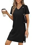 RUMIA Casual Dresses for Women T-Shirt Summer Dress Mini Vacation Spring Dress V-Neck A Line Beach Sundress Black Medium