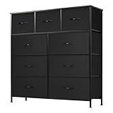 DUMOS Dresser for Bedroom, Storage Organizer with 9 Drawers, Chest of Drawers with Fabric Bins, Sturdy Metal Frame, Wood Tabletop for Guest Room, Closet, Entryway, Black