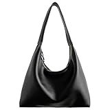 MaijjLyn Leather Hobo Bag Small Shoulder Purses for Women Slouchy Tote Handbag Vegan Leather Crescent Bag Black