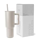 Simple Modern 40 oz Trek Tumbler with Handle and Straw Lid | Cup Holder Friendly Insulated Stainless Steel Travel Mug | Almond Birch