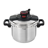 T-fal Clipso Stainless Steel Pressure Cooker, 6.3 Quart, Recipe Book, Steam Basket, Easy-Open Lid, Secure Locking System, Adjustable Pressure Valve, Induction Cookware, Pots and Pans, Kitchen, Silver