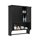 Smuxee Black Bathroom Cabinet Wall Mounted with Towels Bar, Medicine Cabinet with 2 Door Adjustable Shelves, Over Toilet Cabinet for Bathroom Laundry Room Kitchen