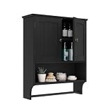 Smuxee Black Bathroom Cabinet Wall Mounted with Towels Bar, Medicine Cabinet with 2 Door Adjustable Shelves, Over Toilet Cabinet for Bathroom Laundry Room Kitchen