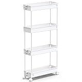 SPACEKEEPER Slim Rolling Storage Cart, 4 Tier Bathroom Cart Organizer,White