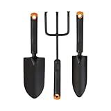 Fiskars 3-Piece Garden Tool Set - Trowel, Transplanter, Cultivator, Rust-Resistant Steel Heads, Ergonomic Handles for Planting, Digging, and Aerating Soil
