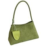 Suede Shoulder Bag for Women, Leather Handbags Tote Bag Aesthetic with Zipper, Cute Small Hobo Purses for Women Trendy, Elegant Clutch Top Handle Satchel Purse Work Travel, Green Gift Bag for Birthday