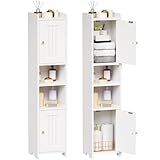 ANWBROAD Slim Bathroom Storage Cabinet Corner Narrow Cabinet with 2 Doors and Adjustable Shelf Freestanding Small Bathroom Organizers and Storage for Small Spaces, Kitchen, Living Room White USBC011W