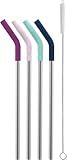 Ello Impact 4 Pack Reusable Metal Straws with Silicone Tips Made from Stainless Steel, Dishwasher Safe, BPA-Free with Cleaning Brush, June Breeze