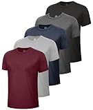BOOJO 5 Pack Workout Shirts for Men-Quick Dry Black Gym Moisture Wicking Short Sleeve T-Shirts for Running Athletic Casual