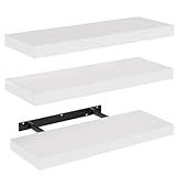 AMADA HOMEFURNISHING Floating Shelves, Wall Shelves for Bathroom/Living Room/Bedroom/Kitchen Decor, White Shelves with Invisible Brackets Set of 3 - AMFS08