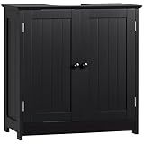 HOMCOM Under Sink Bathroom Cabinet, Pedestal Sink Storage Cabinet with 2 Doors, Shelf and U-Shape, Black