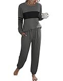 Ekouaer Womens Pajamas 2 Piece Soft Winter Pajamas Set Long Sleeves Loungewear Crewneck Lounge Clothes Medium Gray, Medium