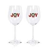 Vipush Wine Glasses Set of 2-19 Oz Drinking Cups with Joy Crystal Xmas Holiday Wineglass Gift Winter Glassware Diamond-encrusted Cups Christmas decoration for Valentines Gift