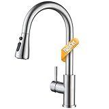 Hiqufet Kitchen Faucet with Pull Down Sprayer, Single Handle High Arc Kitchen Sink Faucet, Lead-Free Stainless Steel Modern Rv Bar Sink Faucets (Brushed Nickel)