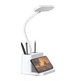 AXX Rechargeable Small Desk Lamp for Home Office Bedroom, Study Table Light for Kids Teens, White, LED, Pen Holder, Mini, Gooseneck, College Dorm Room Lighting for Computer Keyboard Desktop Task